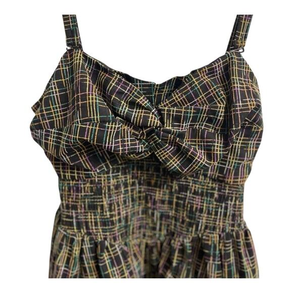 Unique Vintage Black Rainbow Plaid Smocked Swing 50s Dress Sz S #70 - Picture 3 of 7